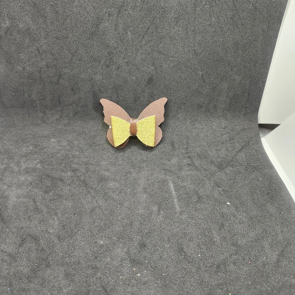 Hand Crafted Brown and Gold Butterfly Hair Clip Faux Leather